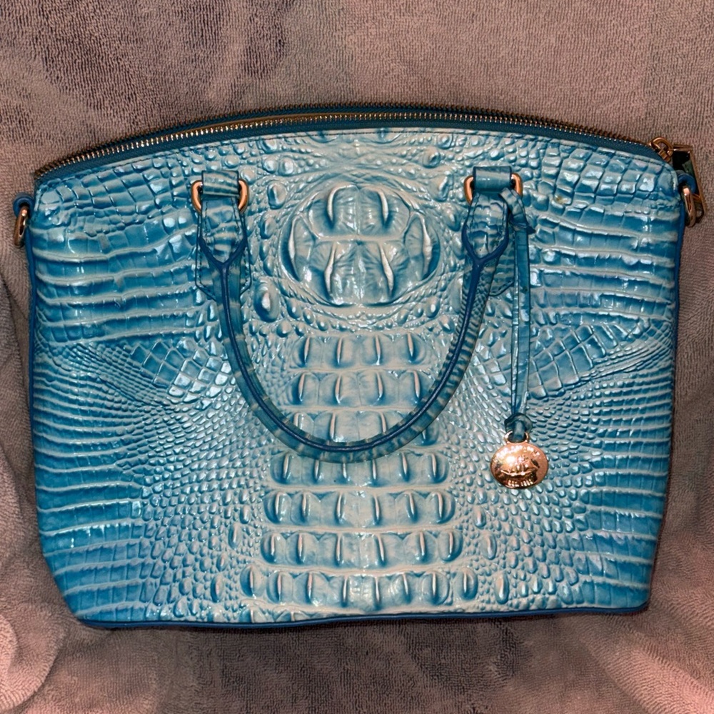 Brahma Turquoise Crocodile-Embossed Shoulder Bag